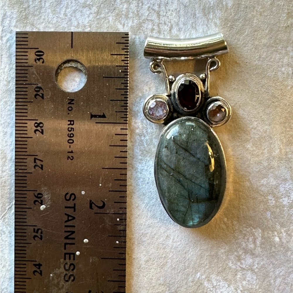 Beautiful lg labradorite pendant amethyst garnet topaz sterling silver stunning - Picture 7 of 8
